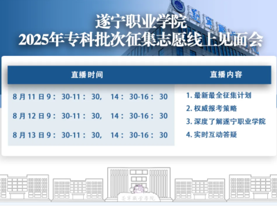 精准填报 · 赢在征集 | 遂宁职业学院2025专科征集志愿线上见面会！期待与你“云”上相见，共赴前程！